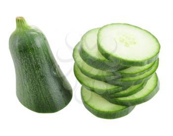 sliced cucumber on white background