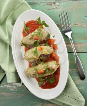 Stuffed Cabbage With Tomato Sauce, Top View