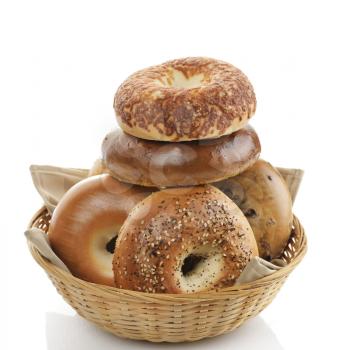 Bagels In A Basket On White Background