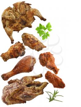 Grilled Chicken,Duck And Turkey Meat Isolated On White
