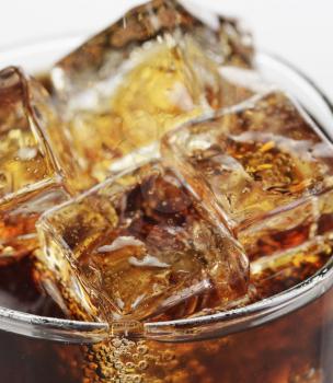 Glass Of Cola With Ice Cubes ,Close Up 