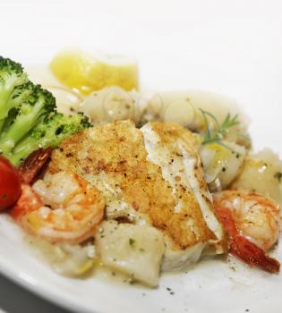 Salmon Fillet With Shrimps And Vegetables