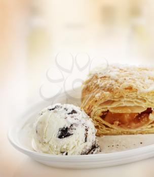 Apple Strudel with Ice Cream in a White Bowl