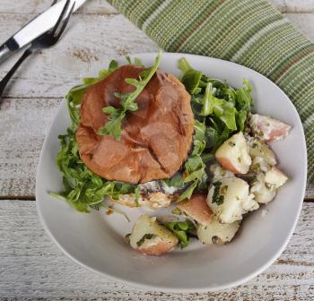 Salmon Burger With Arugula And Potato Salad