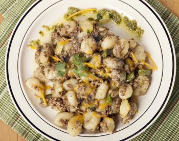 Potato gnocchi, Italian potato dumplings with ground beef ,green beans and cheese