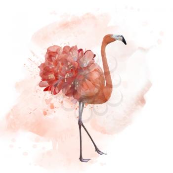 flamingo with flowers , watercolor painting