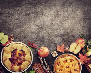 Fruit Pies on rustic background.Autumn collection.