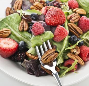 Spring Salad leaves With Berries And Peanuts,Close Up