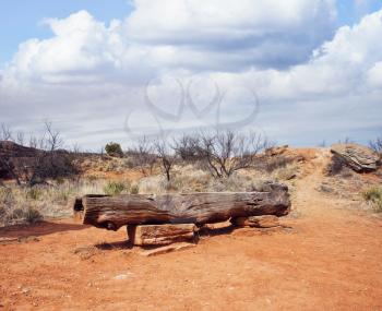 Wood bench in Palo Duro Canyon state park.Texas.