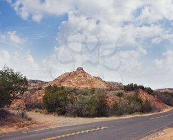 View at Palo Duro Canyon State Park in Texas with scenic road