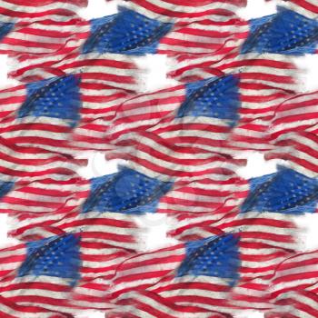 seamless watercolor pattern of American flag for background. Endless texture.