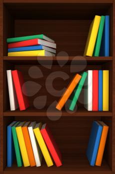 3d wooden shelves background with books. computer generated