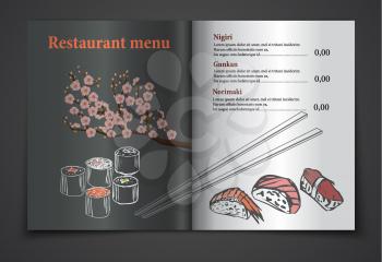 Vector vintage chalkboard sushi restaurant menu illustration