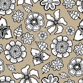 Ornate floral pattern with flowers. Doodle sharpie background. template for card, poster, leaflet. seamless
