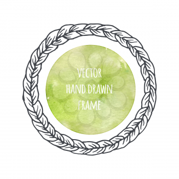 Hand drawn wreath set made in vector. Leaves garlands. Romantic floral design elements with watercolor green background.