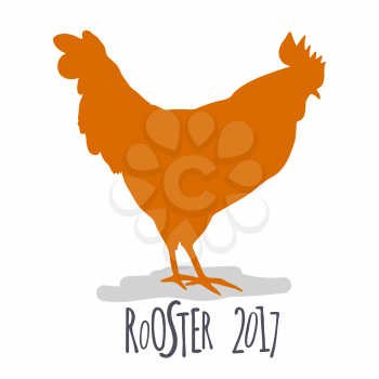 Rooster. Cock Illustration in hand drawn style. Grunge label, sticker for the farms and manufacturing depicting roster. Grunge label for the chicken product. Symbol of 2017 New Year. Vector illustrati