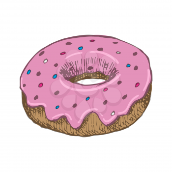 Vector vintage Donut drawing. Hand drawn color fast food illustration. Great for menu, poster or label.