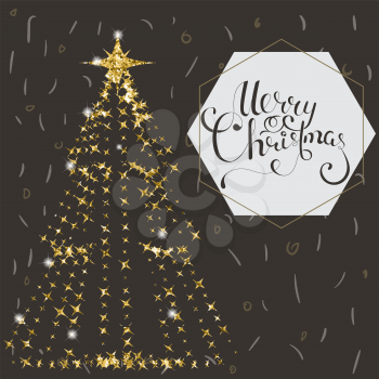 Beautiful elegant Christmas tree. Vector illustration on a dark background. Modern design.