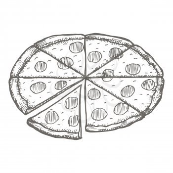 Vector vintage pizza drawing. Hand drawn monochrome fast food illustration. Great for menu, poster or label.