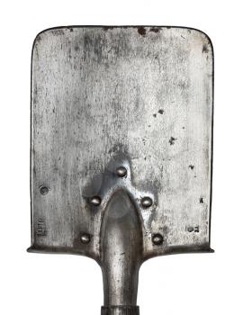 Old shovel isolated on white background. Made in 1916 