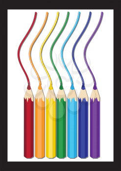Royalty Free Clipart Image of Coloured Pencils and Lines