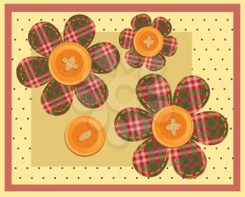 Royalty Free Clipart Image of Background of Buttons and Flowers