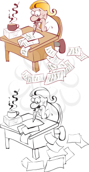 Royalty Free Clipart Image of Two Examples of a Writer at a Desk
