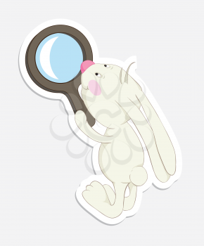 Royalty Free Clipart Image of a Rabbit With a Magnifying Glass