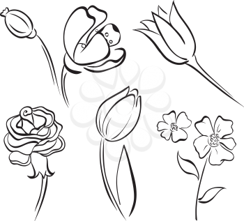 Royalty Free Clipart Image of Outlines of Flowers