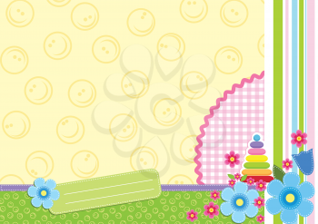 Royalty Free Clipart Image of a Frame With Flowers and Toys