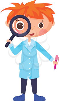 Cartoon scientist and magnifying glass.
EPS10. Contains transparent objects used for shadows drawing