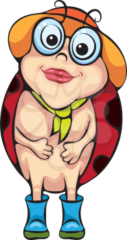 Ladybug with glasses and hat. Color illustration