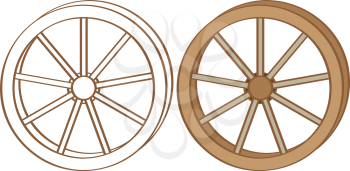 Wagon wheel. Color and contour illustration