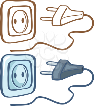 Electrical plug and socket. Color and contour illustration