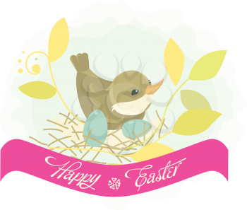 Easter background - bird in nest