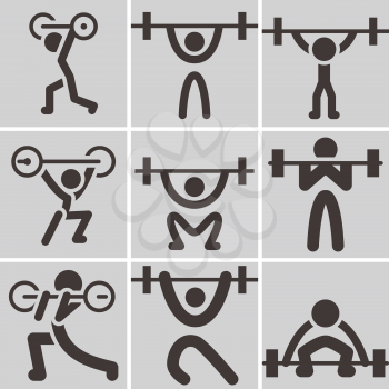 Sports icons set - weightlifting icons