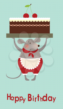 Mouse cooke with cake - birthday greeting card