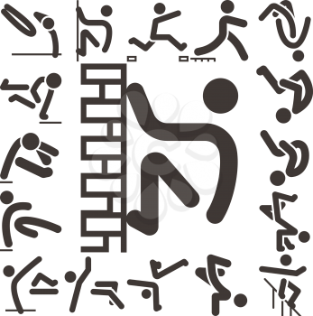 Extreme sports icon set - parkour icons set