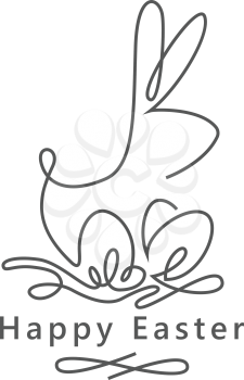 Funny Easter bunny - outline illustration in one line style