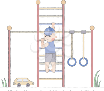 Kids activities - boy playing in the playground on the stairs