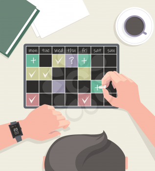 Diary. Completing tasks. The vector color illustration
