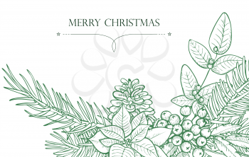Merry Christmas - vector backgrounds invitation in outline style