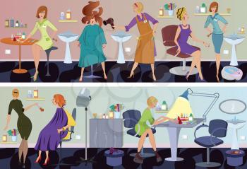 Royalty Free Clipart Image of People in a Beauty Salon