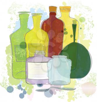 Royalty Free Clipart Image of a Bunch of Bottles