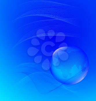 Abstract blue background with line waves and blue transparent globe. Gradient is used to create smooth background colors.

