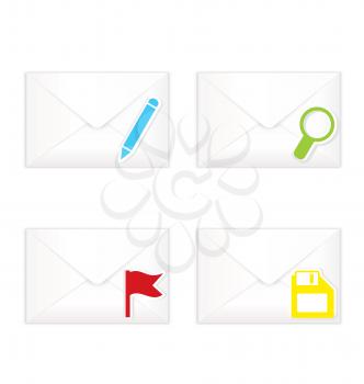 Vector illustration of white realistic closed sorted with marks envelopes icon set .