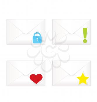 Vector illustration of white realistic closed sorted with marks envelopes icon set ..