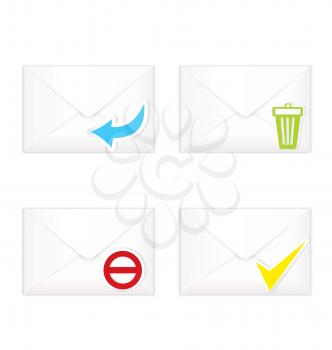 Vector illustration of white realistic closed sorted with marks envelopes icon set .