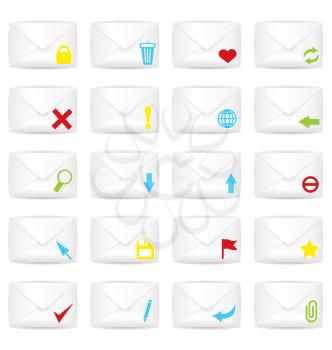Vector illustration of white realistic closed with marks envelopes icon set .