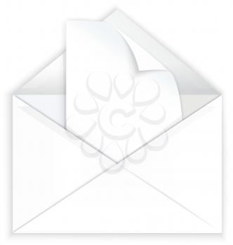 Vector illustration of white realistic envelope with paper and curling corner.